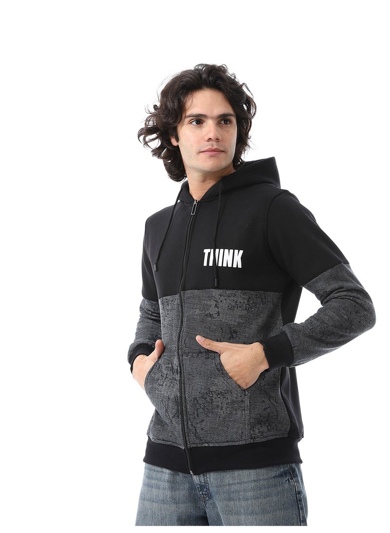 Caesar Mens Hoodie With Through Zipper And Army Design - Image 2