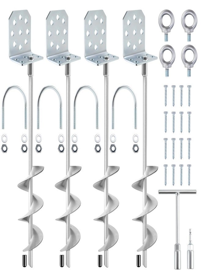 Ciyivak Swing Set Anchors 20" - 4 Pack Heavy Duty Ground Anchors Screw in with L-Brackets & Drill Adapter, Fully Welded Spiral Earth Anchor for Storage Sheds, Trampoline, Fence, Carports - Image 1