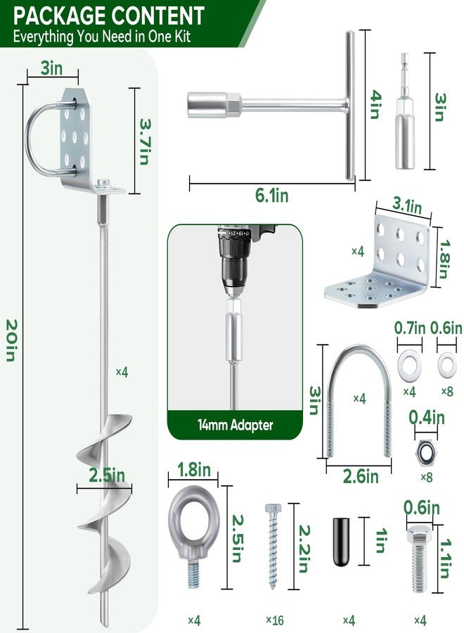 Ciyivak Swing Set Anchors 20" - 4 Pack Heavy Duty Ground Anchors Screw in with L-Brackets & Drill Adapter, Fully Welded Spiral Earth Anchor for Storage Sheds, Trampoline, Fence, Carports - Image 2
