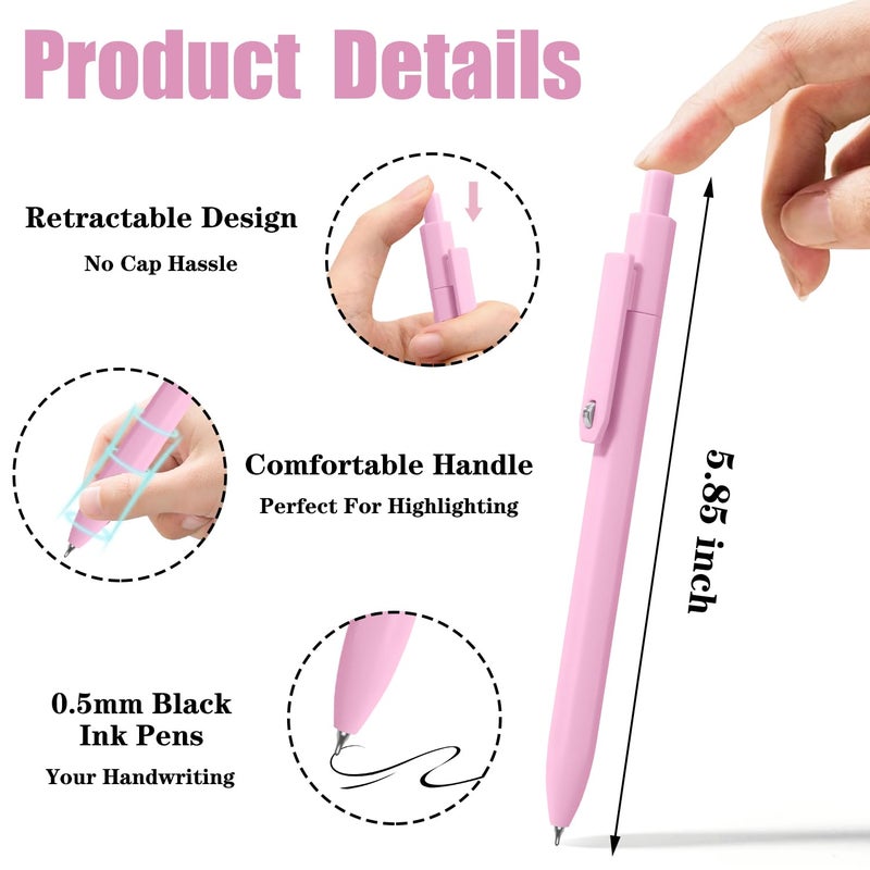 Piochoo Aesthetic Pens, 8 Pcs 0.5mm Gel Pens, No Smudge Quick Dry Smooth Writing Pens, Cute Black Ink Journaling Pens for Women Nurse School Office Desk Accessories - Image 2