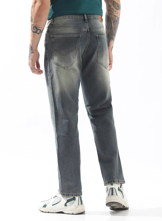 HIGH STAR Men Relaxed Straight Fit Mid-Rise Heavy Fade Jeans