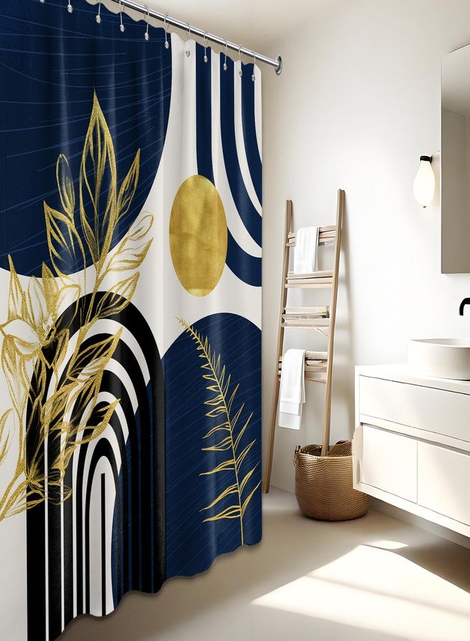 dueeia Navy Blue Shower Curtain Dark Royal Blue and Gold Boho Mid Century Modern Shower Curtains for Mens Bathroom Decor, Waterproof Fabric 70 x 72 inch with Hooks - Image 3