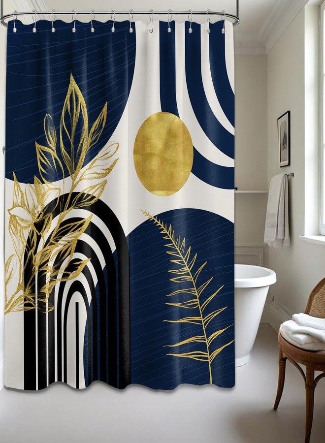 dueeia Navy Blue Shower Curtain Dark Royal Blue and Gold Boho Mid Century Modern Shower Curtains for Mens Bathroom Decor, Waterproof Fabric 70 x 72 inch with Hooks - Image 1