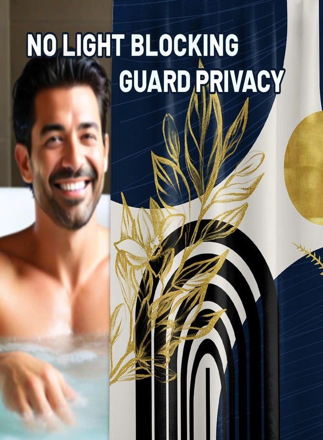 dueeia Navy Blue Shower Curtain Dark Royal Blue and Gold Boho Mid Century Modern Shower Curtains for Mens Bathroom Decor, Waterproof Fabric 70 x 72 inch with Hooks - Image 4