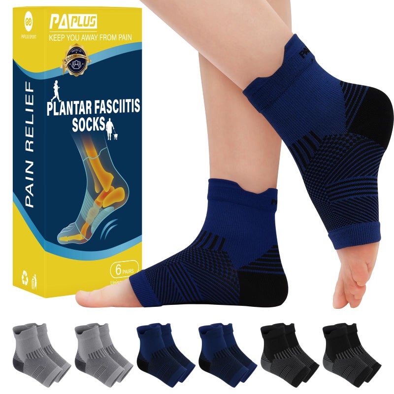 PAPLUS 6 Pairs Plantar Fasciitis Socks Women & Men - Compression Foot Brace for Achilles Tendonitis & Heel Spur Pain Relief - Ankle Brace with Arch Support for Swelling, Sports Injury Recovery - Image 1