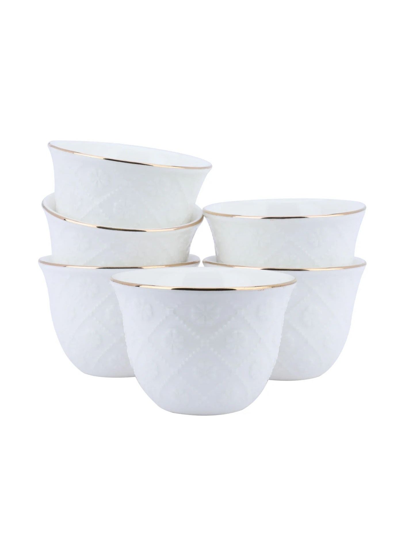 A Set of White Porcelain Arabic Coffee Cups Embossed with Roses 12 Pieces 