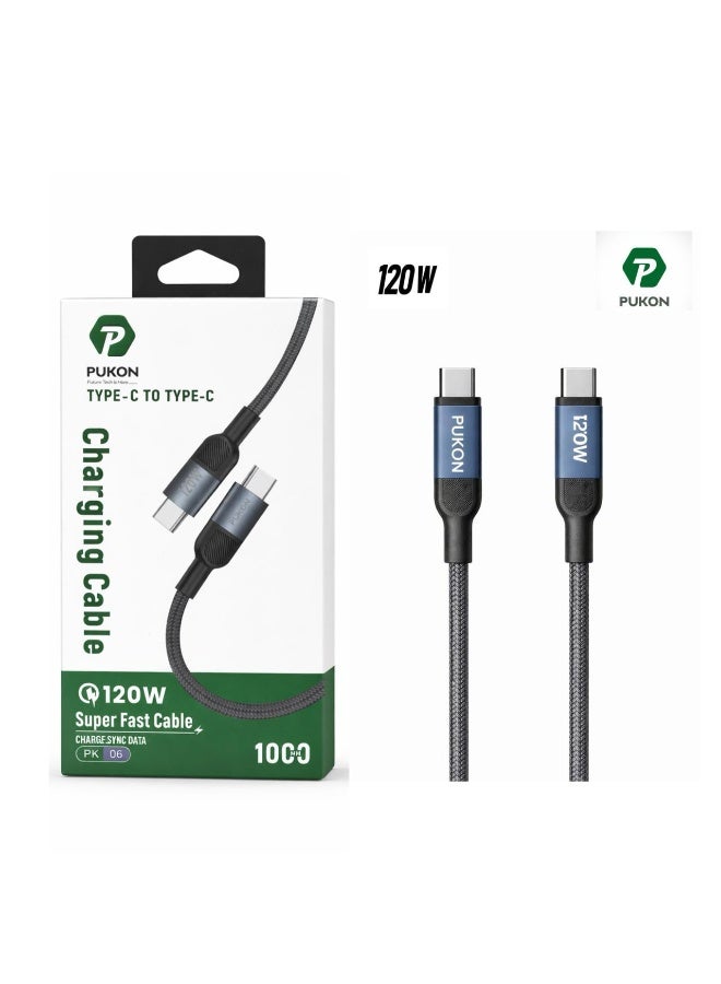 PUKON 120W USB-C to USB-C Fast Charging Cable 1M, PD Super Fast Charge & Data Sync, Nylon Braided Type-C Cable with 1 Year Replacement Warranty - Image 2