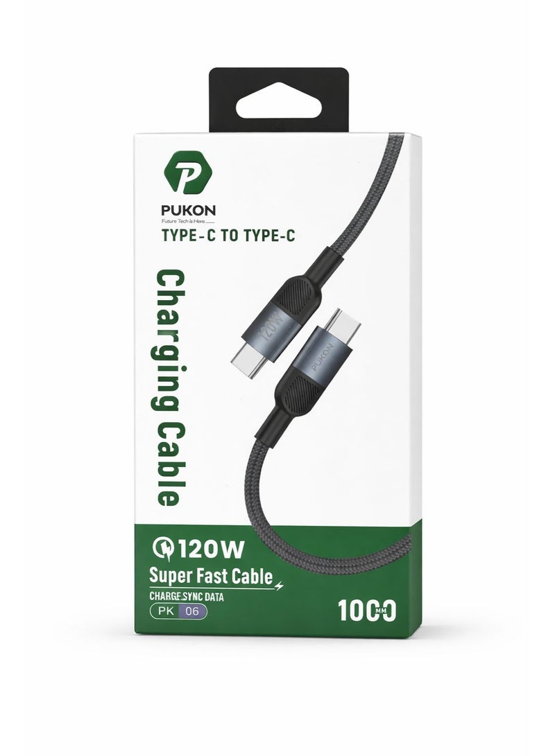 PUKON 120W USB-C to USB-C Fast Charging Cable 1M, PD Super Fast Charge & Data Sync, Nylon Braided Type-C Cable with 1 Year Replacement Warranty - Image 4
