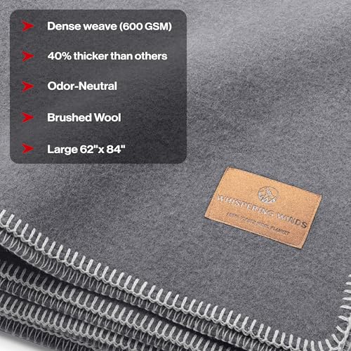 Whispering Winds 100% Wool Blanket, Soft, Warm, Thick - 62"x 84" Twin Large Size Blanket for Bed, Couch, Home, Camping, Outdoors, Survival - Image 4