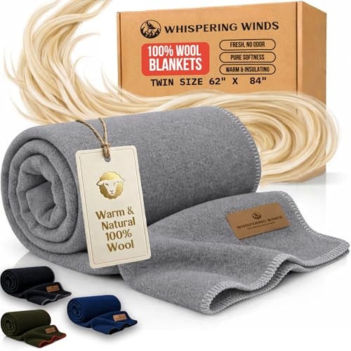 Whispering Winds 100% Wool Blanket, Soft, Warm, Thick - 62"x 84" Twin Large Size Blanket for Bed, Couch, Home, Camping, Outdoors, Survival - Image 1