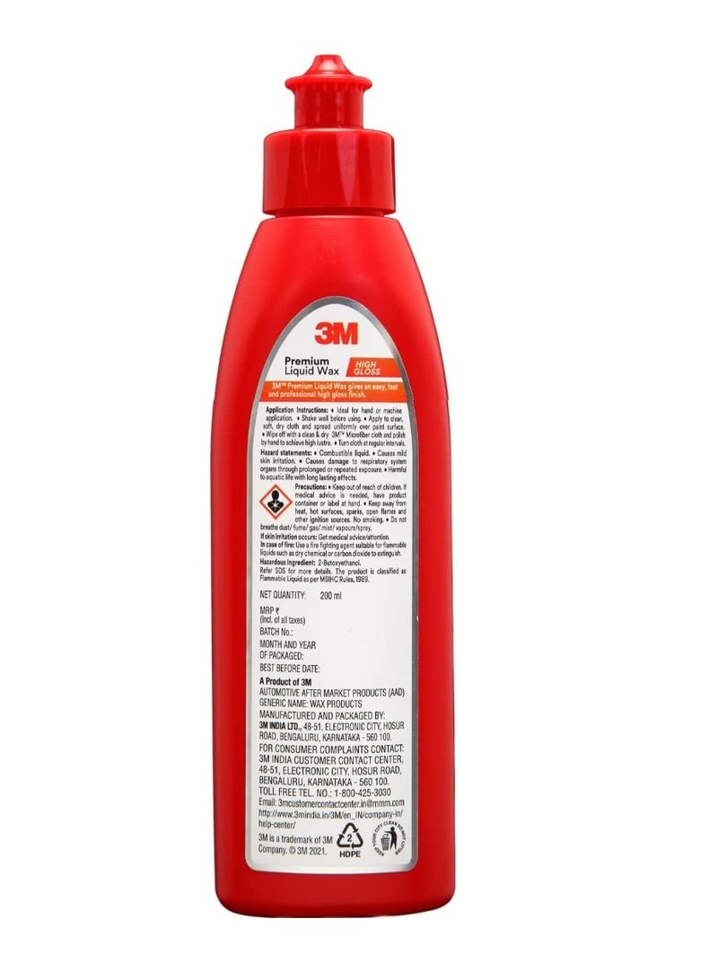 3M 3M Premium Liquid Wax Restores Car Paint Gloss and Lustre Water Repellent UV Protection (200ml Pack of 1) - Image 3