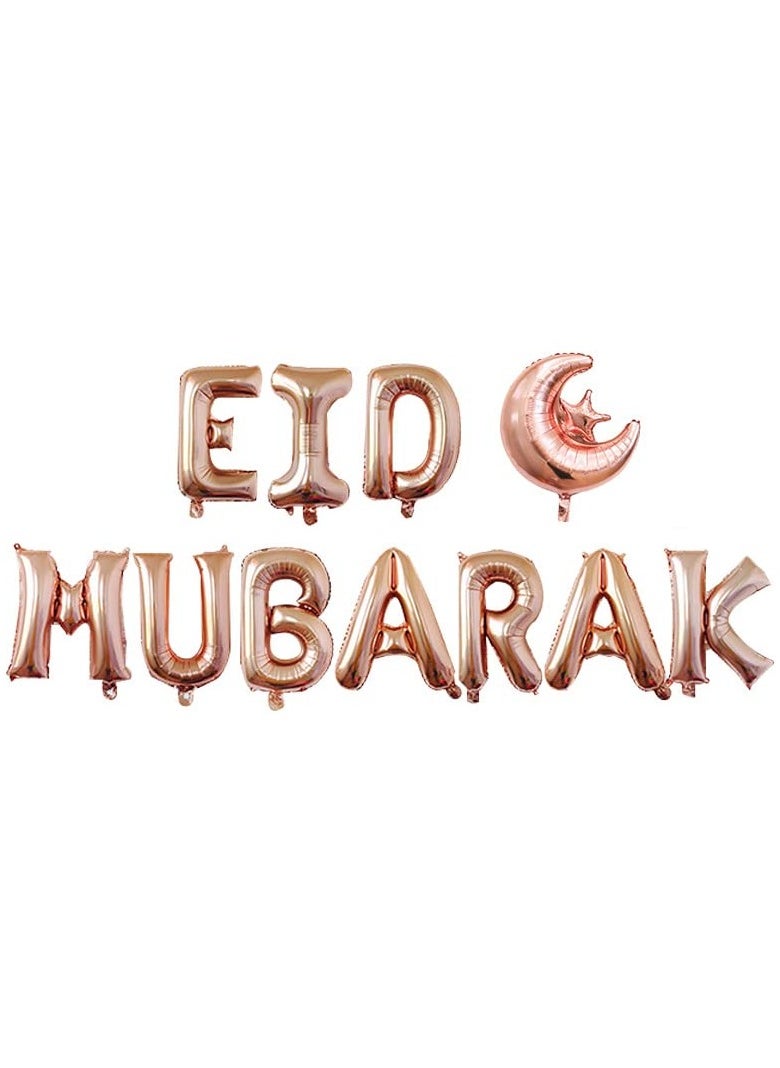 BrainGiggles BrainGiggles Rose Gold Eid Mubarak Balloon Banner with Star & Moon Foil Balloon for Eid Decorations  - Image 1