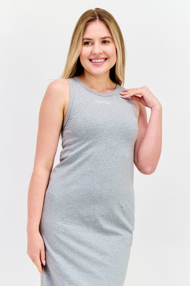 ESPRIT فستان ميدي بشعار العلامة التجارية للنساء، رمادي - Image 2