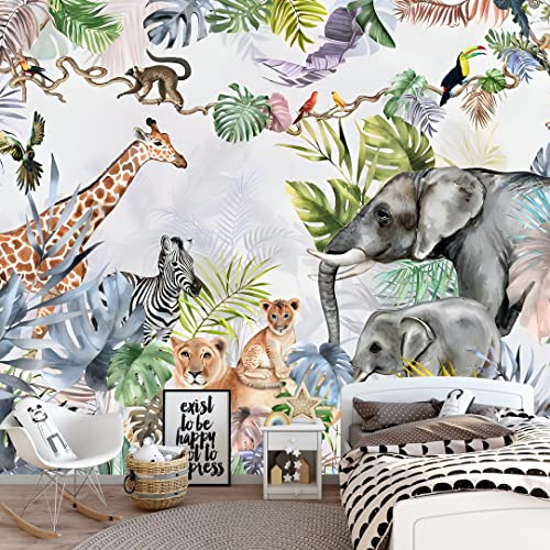 MFWFM Safari Wallpaper for Kids with Animals Jungle Wall Mural Watercolor Animals Nursery Wallpaper Children Room Decor Not Peel n Stick - Image 1