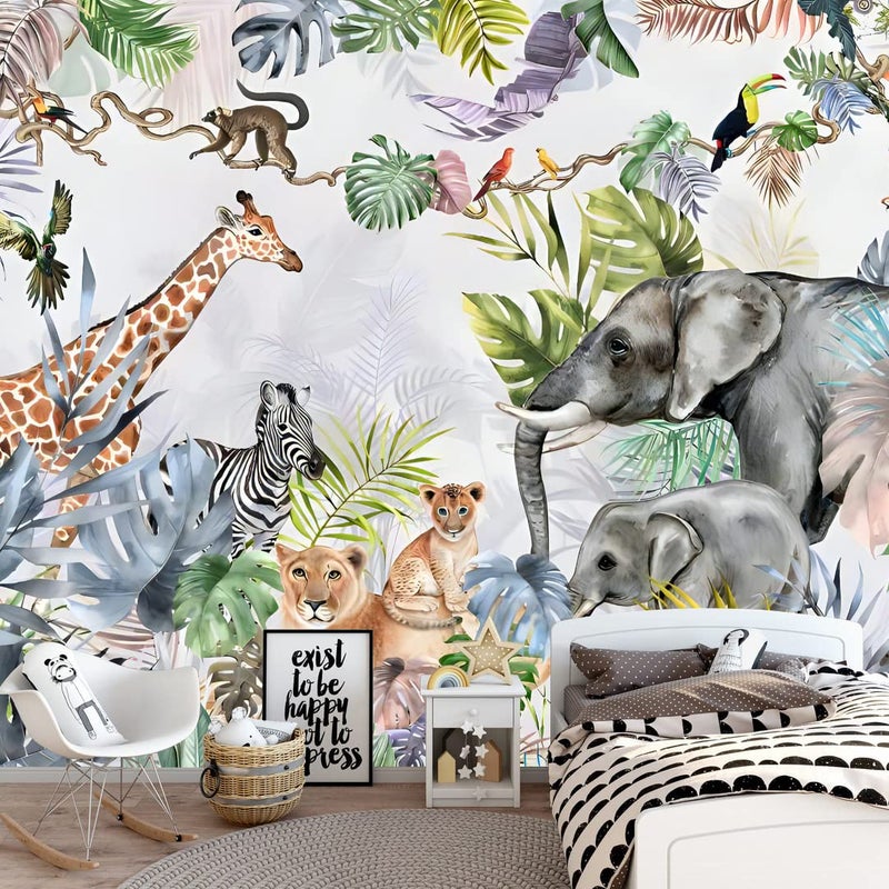 MFWFM Safari Wallpaper for Kids with Animals Jungle Wall Mural Watercolor Animals Nursery Wallpaper Children Room Decor Not Peel n Stick - Image 2