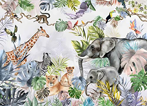 MFWFM Safari Wallpaper for Kids with Animals Jungle Wall Mural Watercolor Animals Nursery Wallpaper Children Room Decor Not Peel n Stick - Image 3