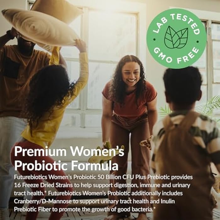 Futurebiotics Women's Probiotic 50 Billion CFU + Prebiotic with Cranberry & D-Mannose – Digestion Immune and Urinary Tract Support, Non-GMO, 60 Vegetarian Capsules - Image 4