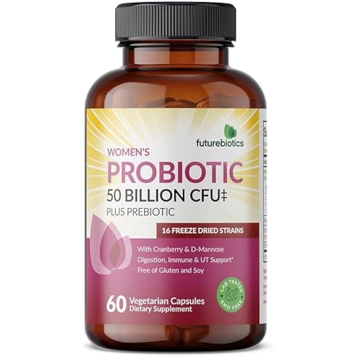 Futurebiotics Women's Probiotic 50 Billion CFU + Prebiotic with Cranberry & D-Mannose – Digestion Immune and Urinary Tract Support, Non-GMO, 60 Vegetarian Capsules - Image 5