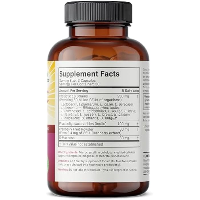 Futurebiotics Women's Probiotic 50 Billion CFU + Prebiotic with Cranberry & D-Mannose – Digestion Immune and Urinary Tract Support, Non-GMO, 60 Vegetarian Capsules - Image 2