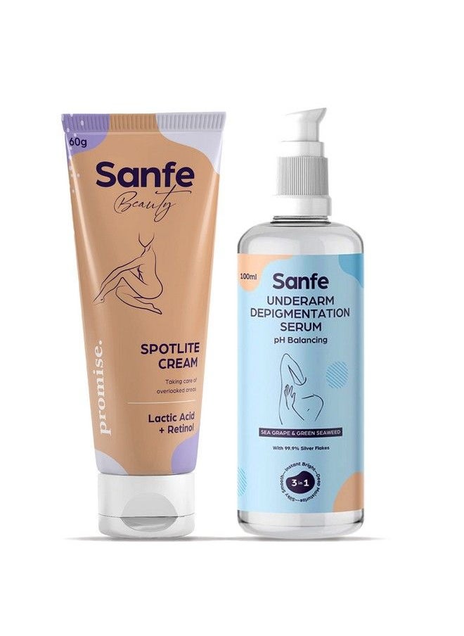 Sanfe - مجموعة تفتيح الجسم بالكامل؛ لمفاصل الرقبة الداكنة وطيات الجلد وتحت الإبطين؛ روتين للعناية بالجسم من خطوتين للنساء كريم جلو ومصل إزالة التصبغ - Image 1