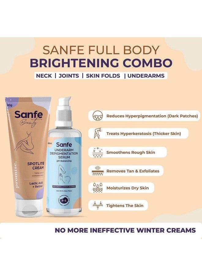 Sanfe - مجموعة تفتيح الجسم بالكامل؛ لمفاصل الرقبة الداكنة وطيات الجلد وتحت الإبطين؛ روتين للعناية بالجسم من خطوتين للنساء كريم جلو ومصل إزالة التصبغ - Image 1
