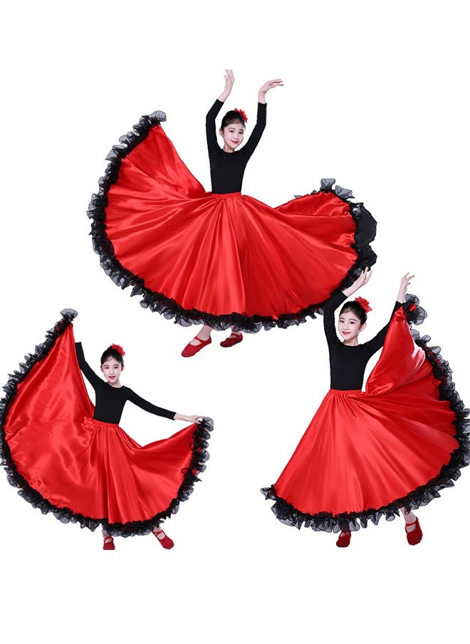 Al Aoyama Girls Long Full Circle Dance Skirt for 8-12 Years  Satin Long Skirt for Spanish Flamenco Belly Dance Gypsy Folklorico  - Image 2