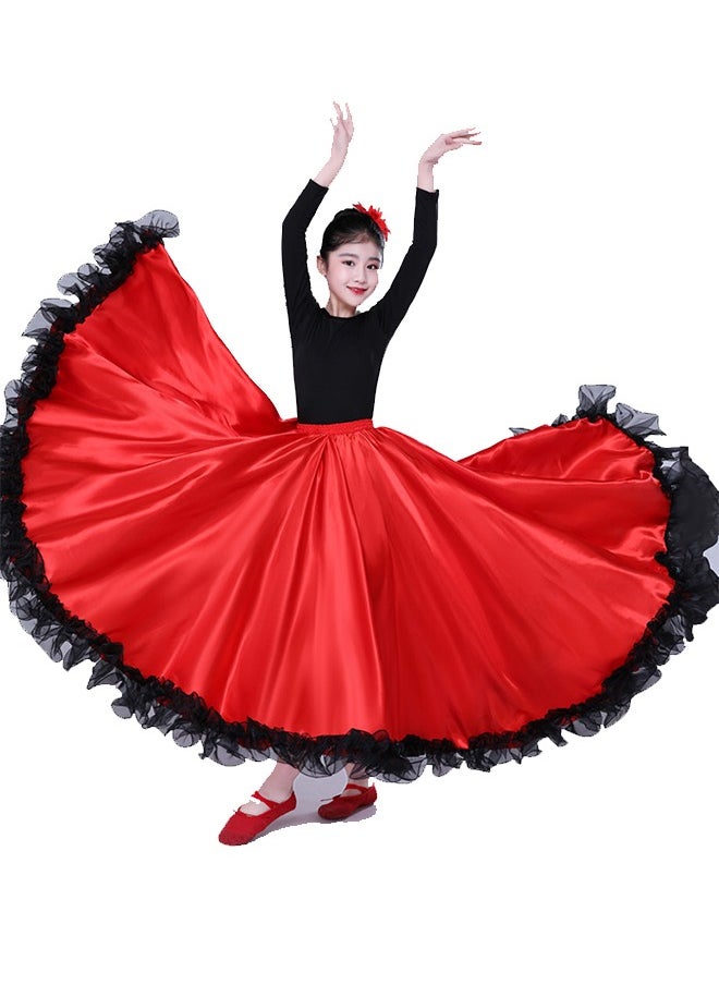 Al Aoyama Girls Long Full Circle Dance Skirt for 8-12 Years  Satin Long Skirt for Spanish Flamenco Belly Dance Gypsy Folklorico  - Image 3