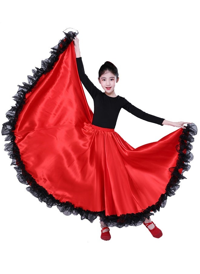 Al Aoyama Girls Long Full Circle Dance Skirt for 8-12 Years  Satin Long Skirt for Spanish Flamenco Belly Dance Gypsy Folklorico  - Image 1