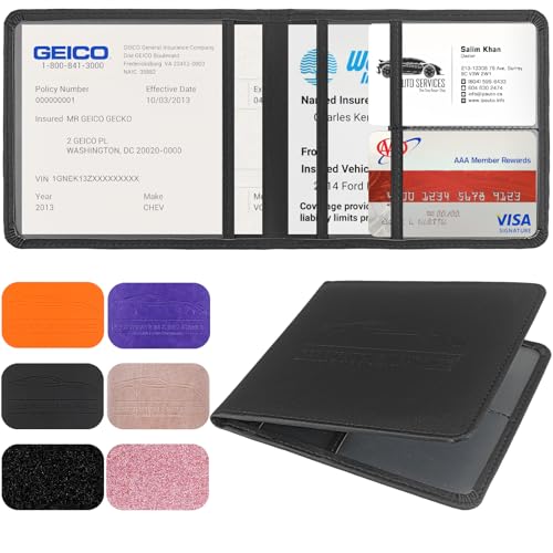 LumiMokki Car Registration and Insurance Holder Leather Registration and Insurance Card Holder Vehicle Glove Box Organizer For Documents Cards License Black - Image 1