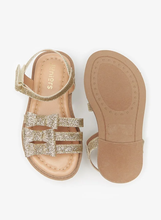 جونيورز Girls Strappy Sandals with Hook and Loop Closure