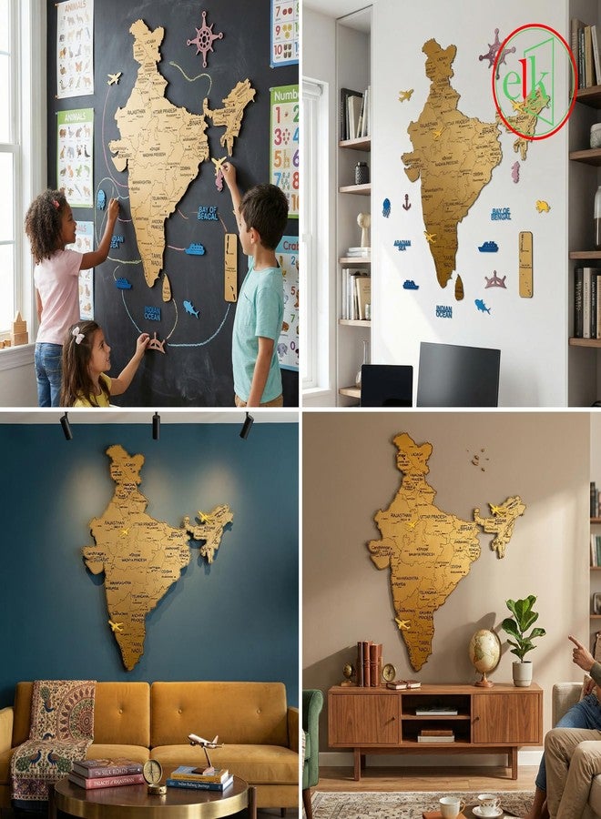 Elk 3D Wooden India Map Wall Decor - All State Names with Capital - Perfect Home and Wall Decor for Travel Enthusiasts | Size : M(91x83CM) - Image 5