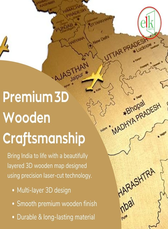 Elk 3D Wooden India Map Wall Decor - All State Names with Capital - Perfect Home and Wall Decor for Travel Enthusiasts | Size : M(91x83CM) - Image 3