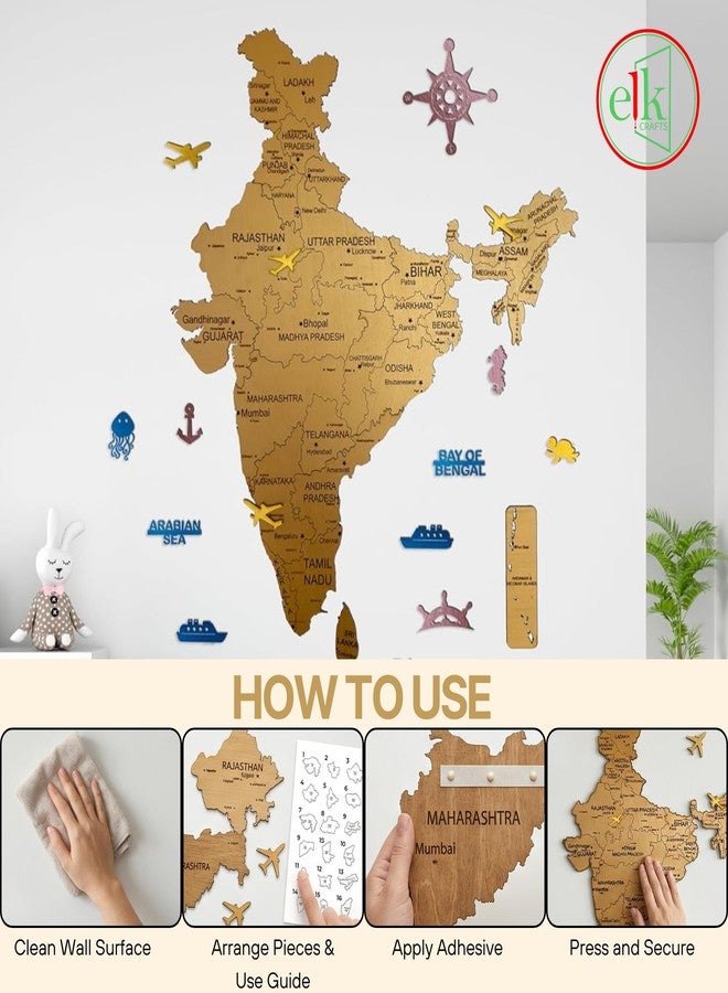 Elk 3D Wooden India Map Wall Decor - All State Names with Capital - Perfect Home and Wall Decor for Travel Enthusiasts | Size : M(91x83CM) - Image 4