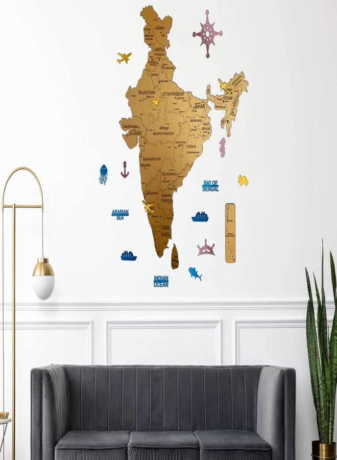 Elk 3D Wooden India Map Wall Decor - All State Names with Capital - Perfect Home and Wall Decor for Travel Enthusiasts | Size : M(91x83CM) - Image 1