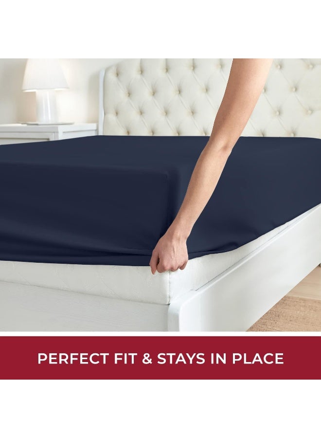 Mellanni Queen Fitted Sheet  Iconic Collection Bedding Sheets with up to 16 inch Deep Pocket  Soft  Cooling  Fade  Stain Resistant  1 PC Queen Navy Blue - Image 2