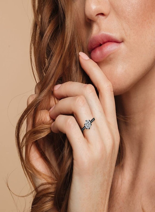 SILVERLINE JEWELRY Stainless Steel Solitaire Cubic Zirconia 7mm Round Cut Engagement Wedding Band Ring, Black Tone Size 10.5 - Image 3