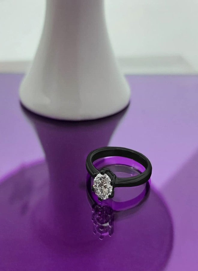 SILVERLINE JEWELRY Stainless Steel Solitaire Cubic Zirconia 7mm Round Cut Engagement Wedding Band Ring, Black Tone Size 10.5 - Image 4