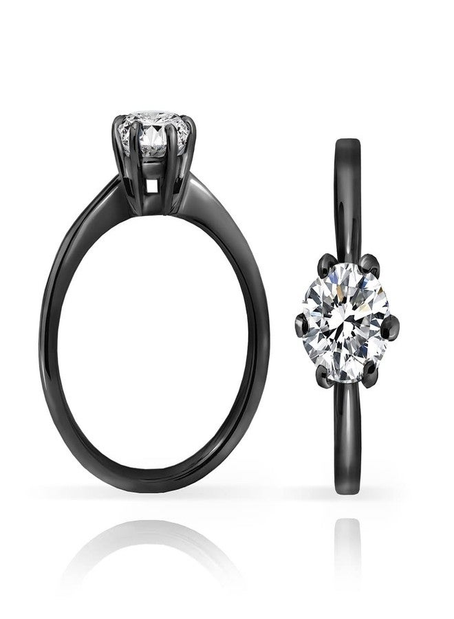 SILVERLINE JEWELRY Stainless Steel Solitaire Cubic Zirconia 7mm Round Cut Engagement Wedding Band Ring, Black Tone Size 10.5 - Image 2