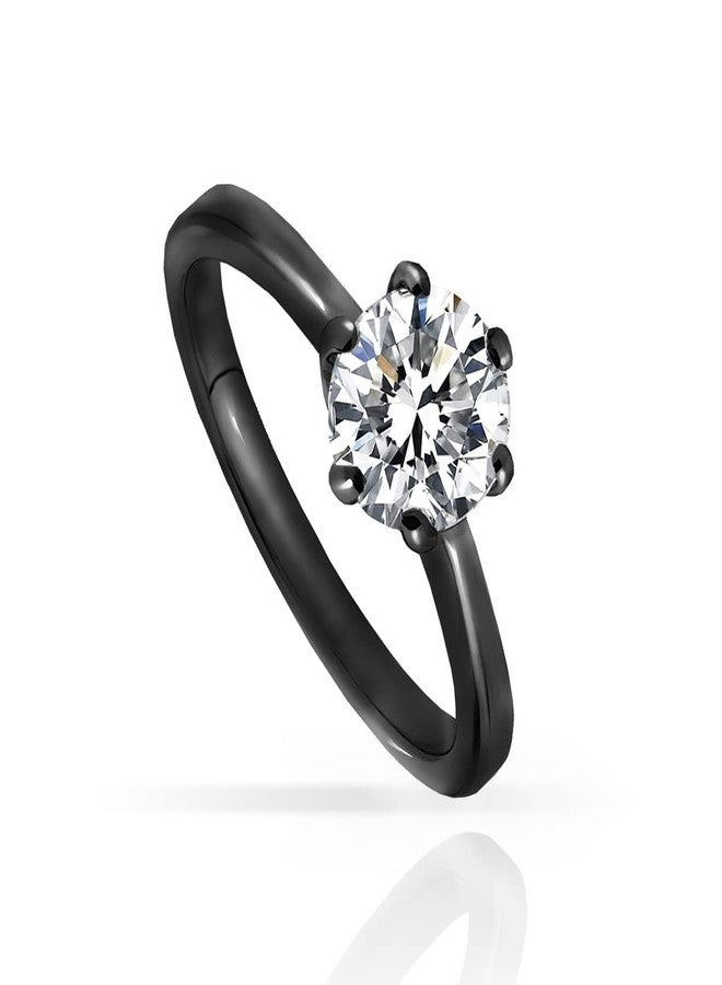 SILVERLINE JEWELRY Stainless Steel Solitaire Cubic Zirconia 7mm Round Cut Engagement Wedding Band Ring, Black Tone Size 10.5 - Image 1