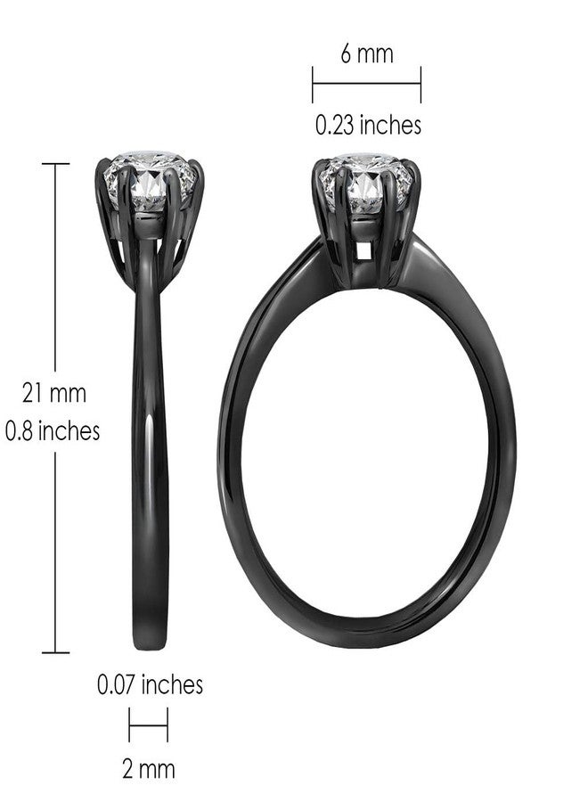 SILVERLINE JEWELRY Stainless Steel Solitaire Cubic Zirconia 7mm Round Cut Engagement Wedding Band Ring, Black Tone Size 10.5 - Image 5