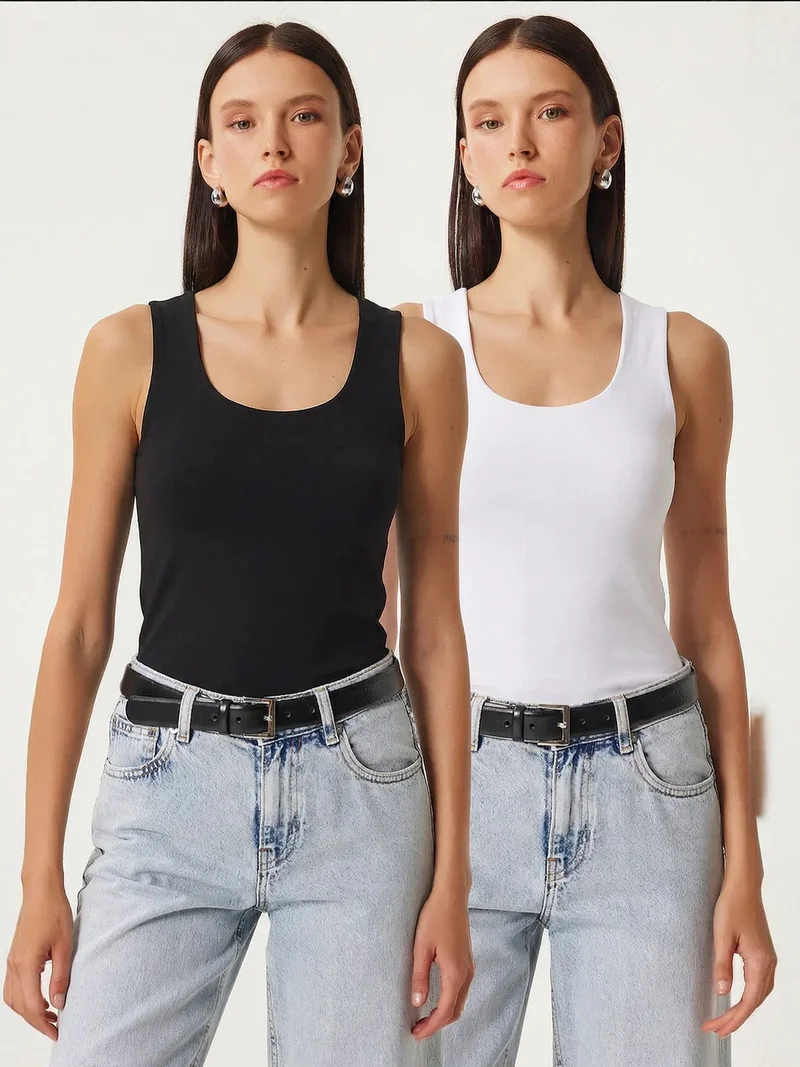 السعادة في إسطنبول ISTANBUL Square Collar Ribbed Slim Fit Sleeveless Blouse