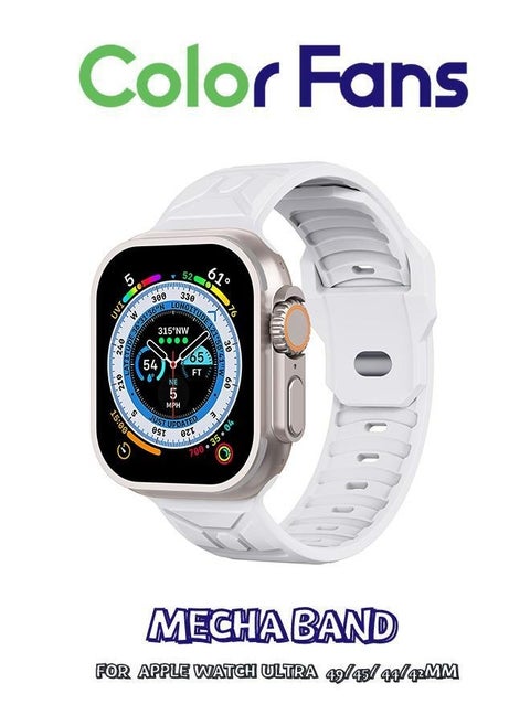 Soft Silicone Sport Band for Apple Watch Ultra (49mm, 45mm, 44mm, 42mm) - White - Replacement Strap for iWatch Series 8, 7, SE, 6, 5, 4, 3, 2, 1 - For Men and Women