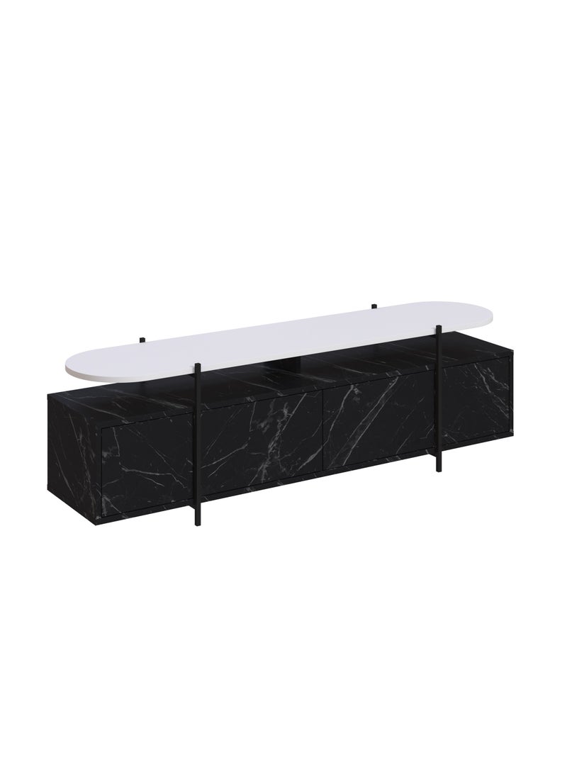 Mourah Mourah Home Hanley TV Cabinet TVs up to 65 Inches |Tv Table Metal Legs| Living Room Cabinet |TV Stand 4 Doors|160x35.6x49.2 CM| Black Marble/White  - Image 5