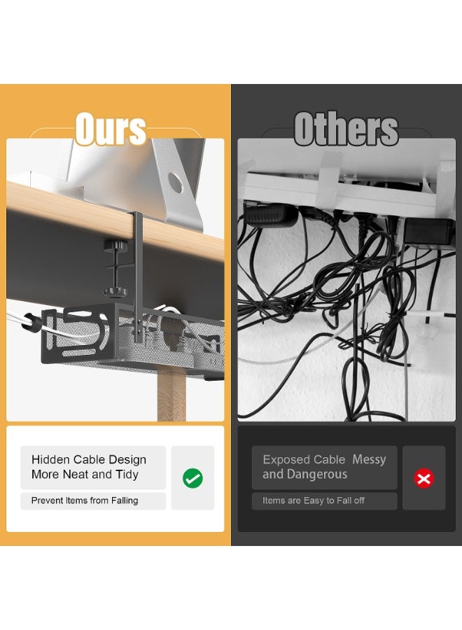 Under Desk Cable Management Tray, Non-Drilling Table Wire Organizer Basket, Screw-Free Clamp-On Design - Image 2