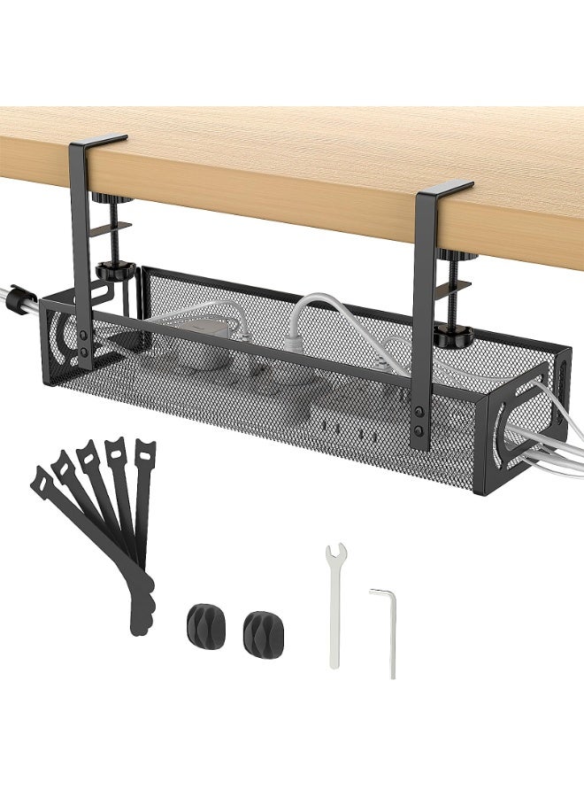 Under Desk Cable Management Tray, Non-Drilling Table Wire Organizer Basket, Screw-Free Clamp-On Design - Image 1
