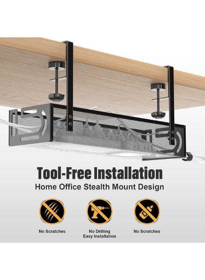 Under Desk Cable Management Tray, Non-Drilling Table Wire Organizer Basket, Screw-Free Clamp-On Design - Image 3