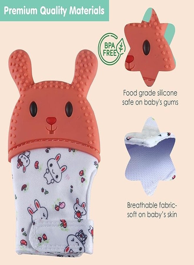 DTR Creation Orange Silicone Teething Mitten | Infant Teething Glove with Adjustable Strap, Crinkle Sound & Textured Silicone | Soothing for Swollen Gums, Age 3 Months + | BPA-Free - Image 5