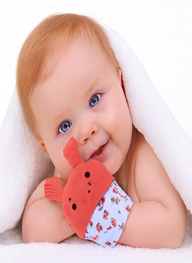 DTR Creation Orange Silicone Teething Mitten | Infant Teething Glove with Adjustable Strap, Crinkle Sound & Textured Silicone | Soothing for Swollen Gums, Age 3 Months + | BPA-Free - Image 3