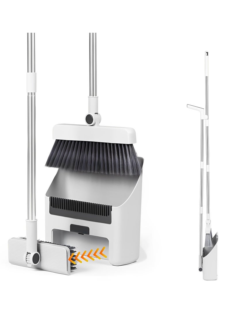 بيوينتي مجموعة مكنسة وجاروف بيوينتي  مكنسة ثلاثية في واحد مع جاروف  مجموعة مكنسة وجاروف بمقبض طويل  مكنسة وجاروف للتنظيف  مكنسة دفع للاستخدام الداخلي والخارجي  مكانس مثالية للمنزل والمطبخ والغرفة والمكتب والردهة والأرضية - Image 1