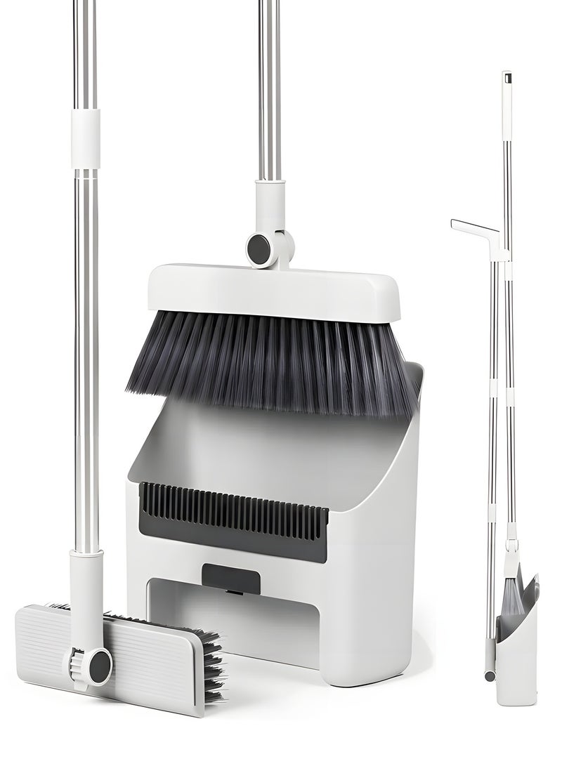 بيوينتي مجموعة مكنسة وجاروف بيوينتي  مكنسة ثلاثية في واحد مع جاروف  مجموعة مكنسة وجاروف بمقبض طويل  مكنسة وجاروف للتنظيف  مكنسة دفع للاستخدام الداخلي والخارجي  مكانس مثالية للمنزل والمطبخ والغرفة والمكتب والردهة والأرضية - Image 1